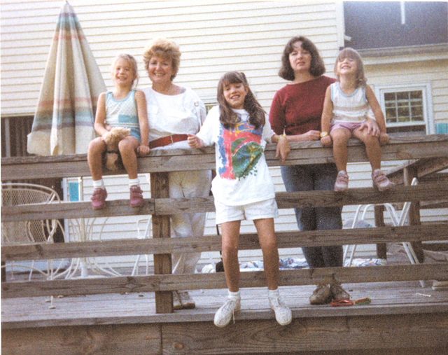 Emily, alice, Lauren, Mary and Rachel on the deck, Ann Rd., 1987