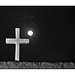 St. Francis Church Cross with Moon in black and white