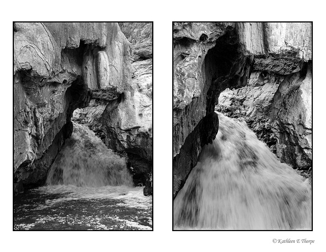 Soda Dam Falls diptych in black and white