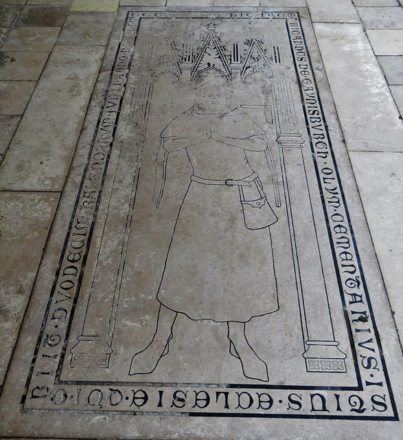 lincoln cathedral,copy of the incised slab to the mason richard of gainsborough, 1300, in the floor of the cloister