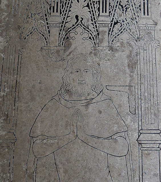 lincoln cathedral, copy of the incised slab to the mason richard of gainsborough, 1300, in the floor of the cloister