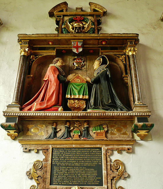 king's lynn, st. nicholas church, c17tomb of thomas snelling and his wife margaret. he died in 1623, was an alderman who lived in clifton house, and may have built the tower there.