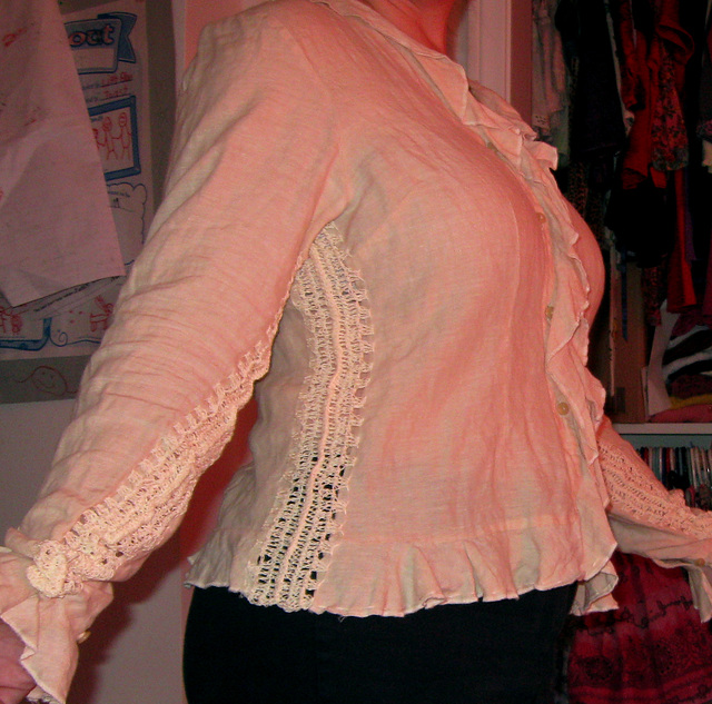 Crochet-altered linen blouse