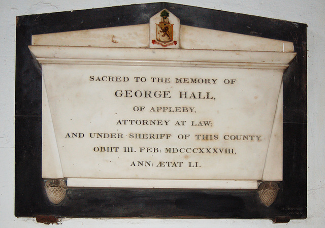 Memorial to George Hall, Saint Lawrence's Church, Boroughgate, Appleby In Westmorland, Cumbria