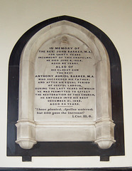 Memorial to the Rev John Barker MA, Baslow Church, Derbyshire