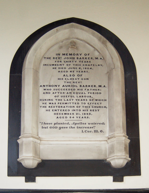 Memorial to the Rev John Barker MA, Baslow Church, Derbyshire