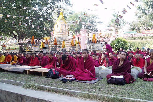 Moines (Temple de Mahabodhi) (Bodh-Gaya, Bihar, Inde)