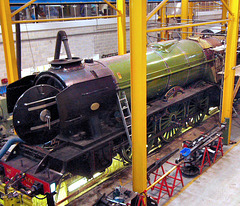 "Flying Scotsman" undergoing maintenance at York Railway Museum.