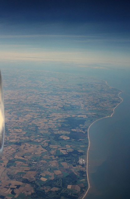 Aerial view of Suffolk, Norfolk and North Sea