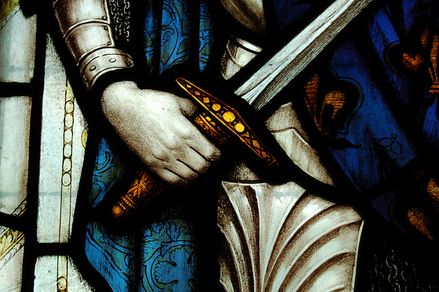 Detail of Memorial window to Edward Mason Weenck, St Anne's Church, Baslow, Derbyshire