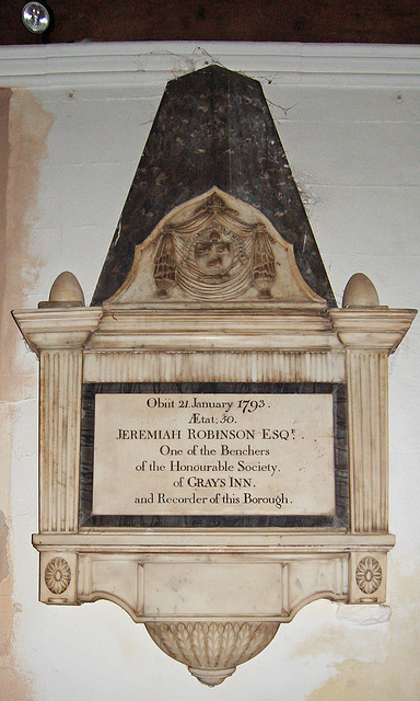Memorial to Jeremiah Robinson, Saint Lawrence's Church, Boroughgate, Appleby In Westmorland, Cumbria