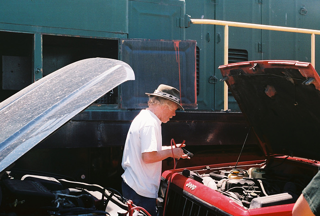 Dennis jumping a locomotive with two Jeeps