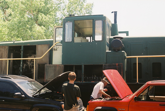 Dennis jumping a locomotive with two Jeeps