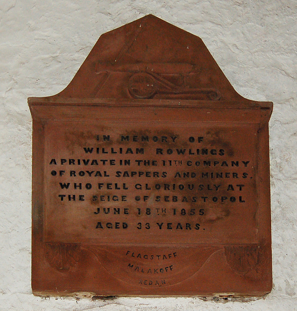 Memorial to Private William Rowlings, Saint Lawrence's Church, Boroughgate, Appleby In Westmorland, Cumbria