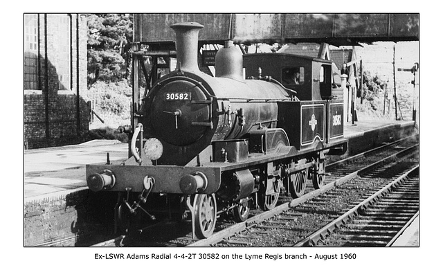 Ex LSWR Adams Radial 4-4-2T 30582 on the Lyme Regis branch August 1960