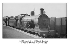 SECR D 4-4-0 31574 - Ashford - 23.7.1953