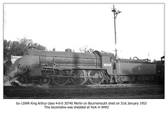 King Arthur 4-6-0 30740 Merlin  Bournemouth 31.1.1953 sideview