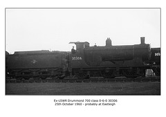 Ex LSWR 700 class 0-6-0 30306 probably at Eastleigh - 25.10.1960
