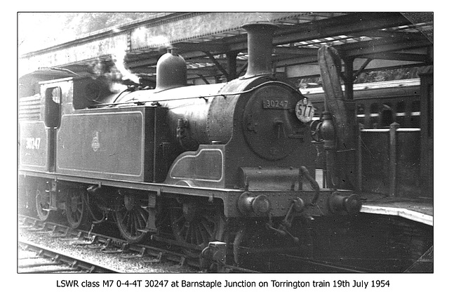 LSWR M7 30247 0-4-4T at Barnstable Junction 19 7 1954