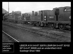 SR 32678 30102 30028 and a Lord Nelson class 4-6-0 Eastleigh 1960