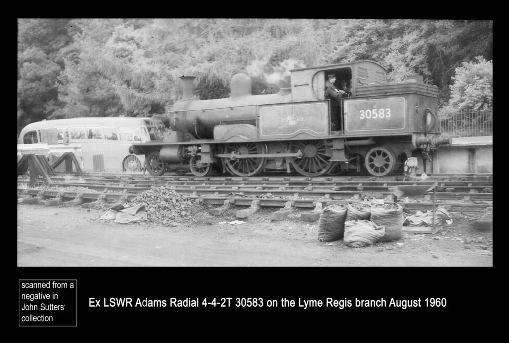 Ex LSWR Adams Radial 4-4-2T 30583 on the Lyme Regis branch August 1960