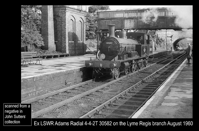 Ex LSWR Adams Radial 4-4-2T 30582 on the Lyme Regis branch August 1960