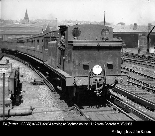 Former LBSCR E4 0-6-2T 32494 arriving at Brighton - 3.8.1957