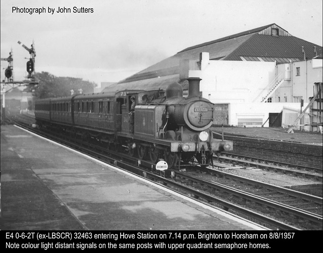 Former LBSCR E4 0-6-2T 32463 at Hove on 8.8.1957