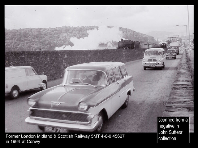 LMSR 4-6-0 45267 at Conwy in 1964 -  and some cars!