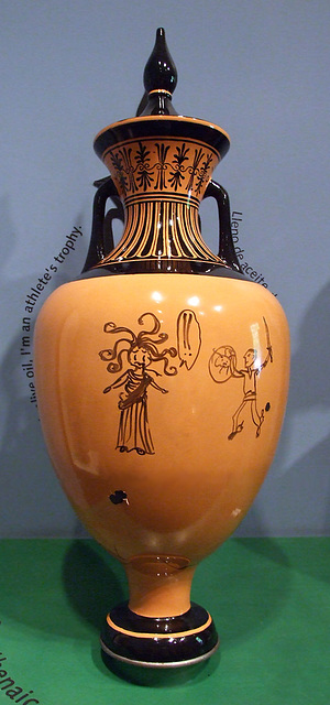 Reproduction of a Panathenaic Amphora in the Family Forum of the Getty Villa, July 2008