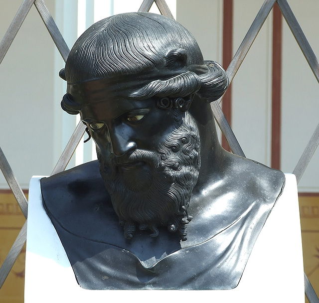 Reproduction of a Bust of a Bearded Man in the Large Peristyle of the Getty Villa, July 2008