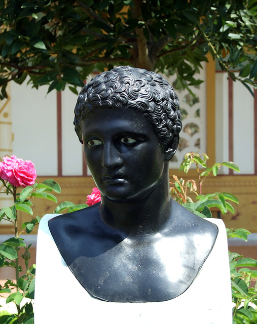 Reproduction of a Bust of a Young Athlete in the Large Peristyle of the Getty Villa, July 2008