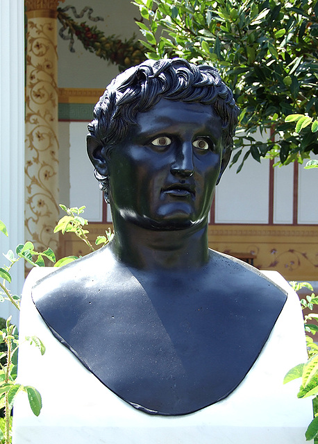 Reproduction of a Bust of a Ruler in the Large Peristyle of the Getty Villa, July 2008