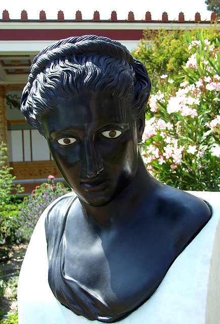 Reproduction of a Head of a Woman with Braided Hair in the Large Peristyle of the Getty Villa, July 2008