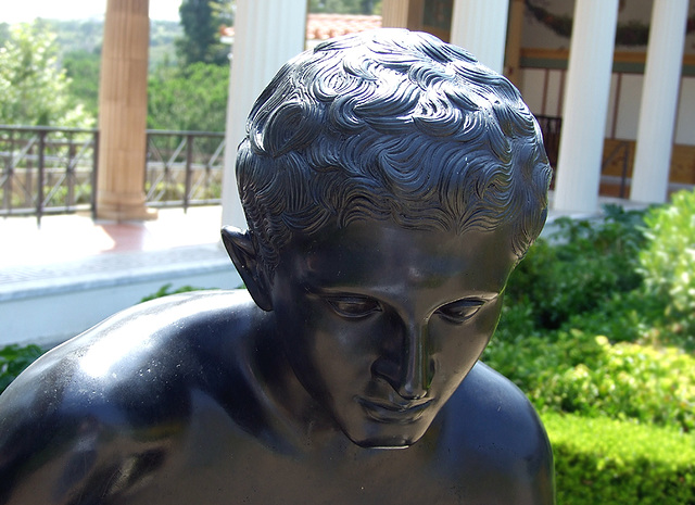 Detail of a Reproduction of a Statue of an Athlete in the Large Peristyle of the Getty Villa, July 2008