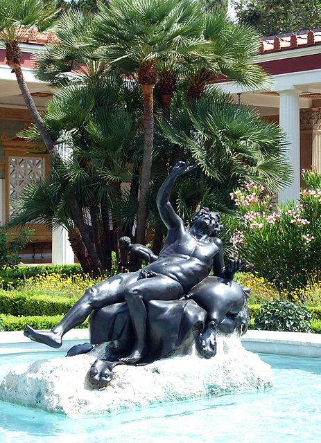 Reproduction of a Statue of a Drunken Satyr in the Large Peristyle of the Getty Villa, July 2008