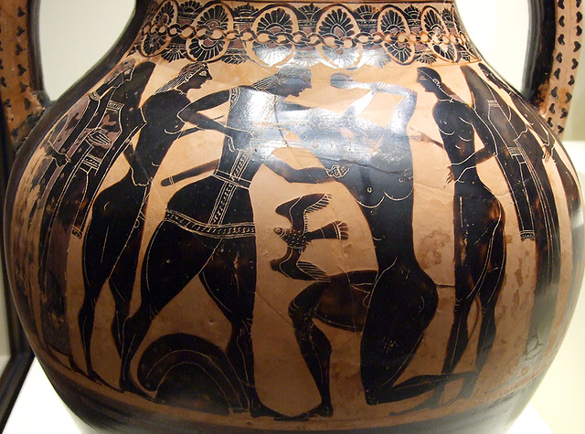 Detail of an Amphora with Theseus and the Minotaur in the Getty Villa, July 2008