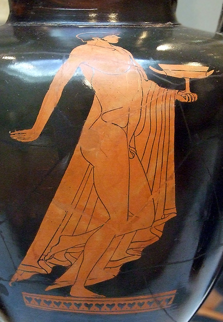 Detail of an Amphora with a Youthful Dancer Attributed to the Berlin Painter in the Getty Villa, July 2008