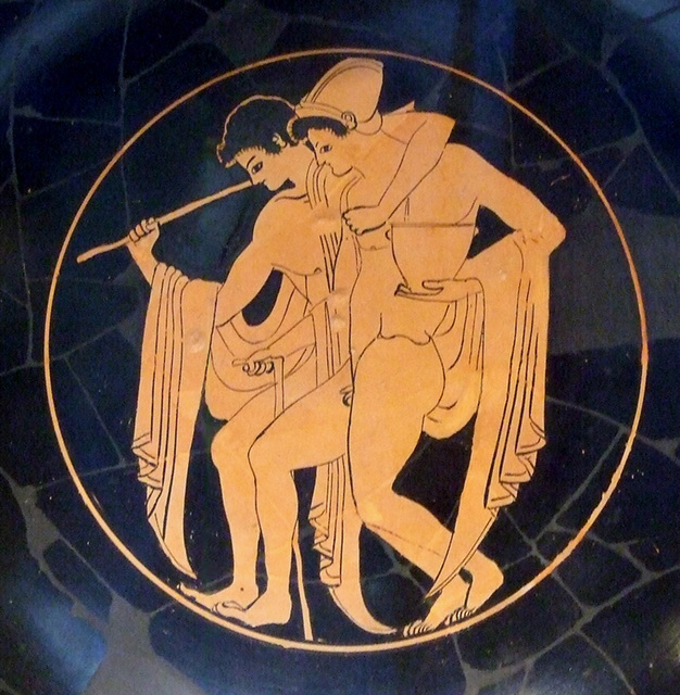 Detail of a Kylix with Revelers in the Getty Villa, July 2008