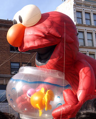 Elmo and Dorothy the Goldfish at the Stamford Balloon Parade, November 2012