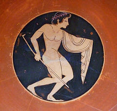 Detail of a Coral Red Kylix with a Reveler in the Getty Villa, July 2008