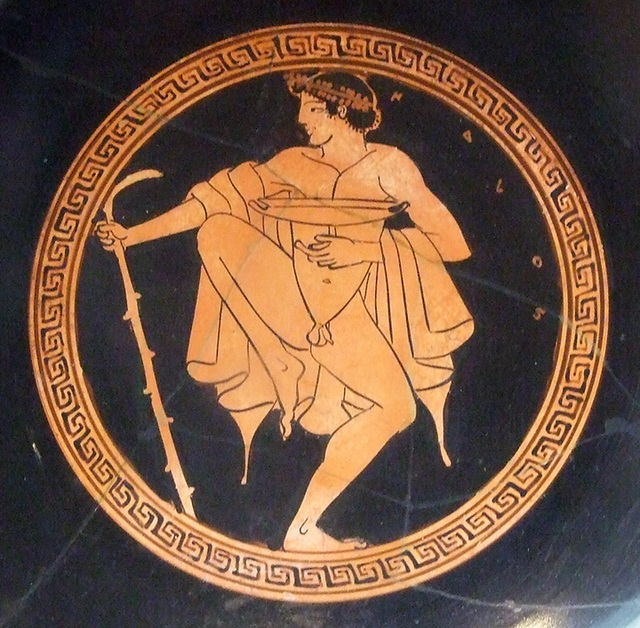Detail of a Kylix with a Reveler Attributed to Makron in the Getty Villa, July 2008