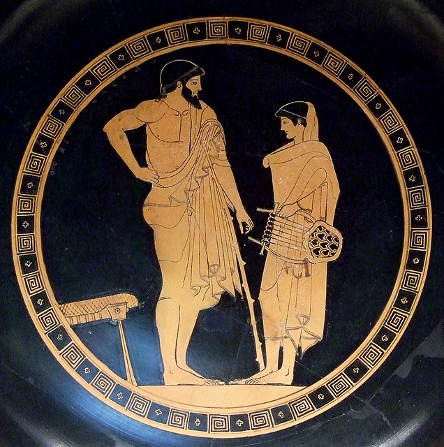 Detail of a Kylix with a Boy Holding a Lyre by Douris in the Getty Villa, July 2008