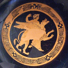 Detail of a Kylix with Apollo Riding a Griffin in the Getty Villa, July 2008