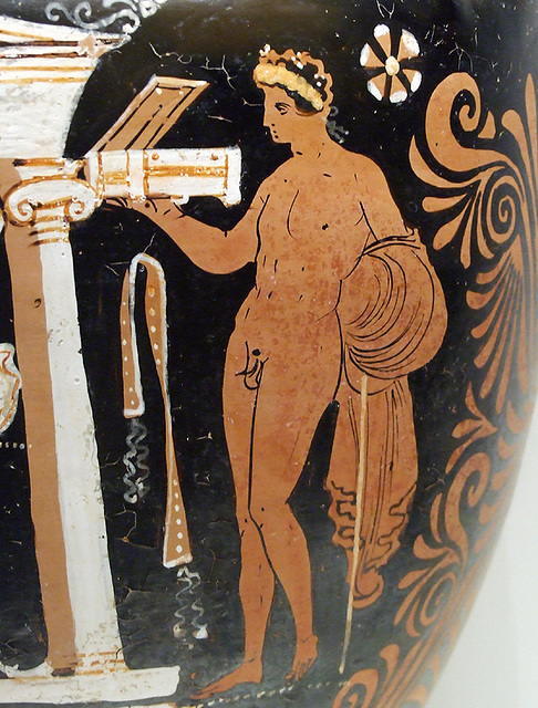 Detail of a South Italian Volute Krater with a Deceased Youth in the Getty Villa, July 2008