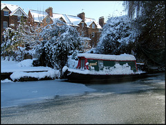 canal boat on ice