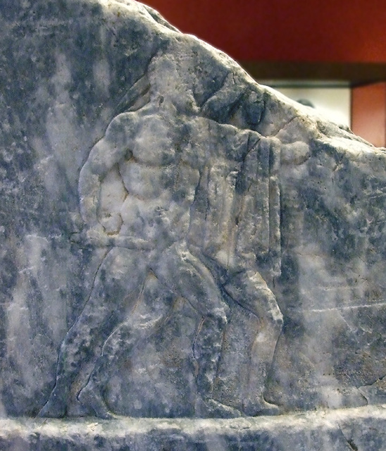 Detail of the Tyrannicides on the Elgin Throne in the Getty Villa, July 2008