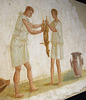 Detail of a Roman Wall Painting Fragment with a Scene of Meal Preparation in the Getty Villa, July 2008