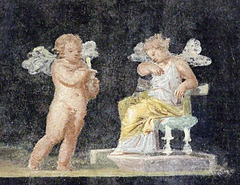 Detail of a Roman Wall Painting Fragment with Cupids and Psyches Making Perfume in the Getty Villa, July 2008