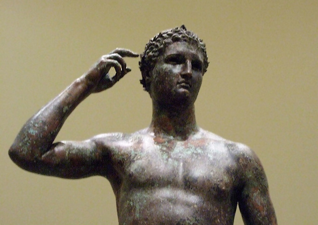 Detail of the Victorious Youth in the Getty Villa, July 2008